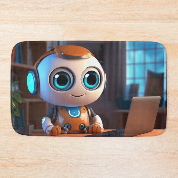 Item preview, Cute robot friendly digital assistant character with glowing blue lights, AI generated designed and sold by dvoevnore.