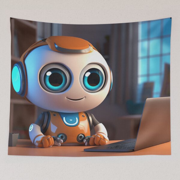 Item preview, Cute robot friendly digital assistant character with glowing blue lights, AI generated designed and sold by dvoevnore.