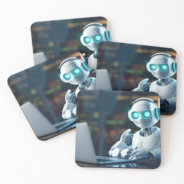 Item preview, Cute robot friendly digital assistant character with glowing blue lights, AI generated designed and sold by dvoevnore.