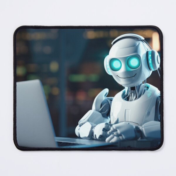 Item preview, Cute robot friendly digital assistant character with glowing blue lights, AI generated designed and sold by dvoevnore.