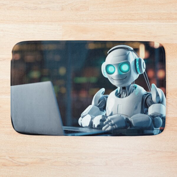 Item preview, Cute robot friendly digital assistant character with glowing blue lights, AI generated designed and sold by dvoevnore.