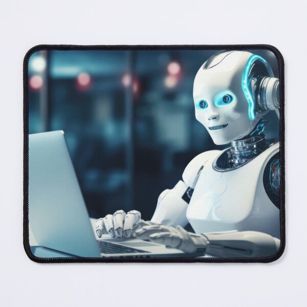 Item preview, Cute robot friendly digital assistant character with glowing blue lights, AI generated designed and sold by dvoevnore.