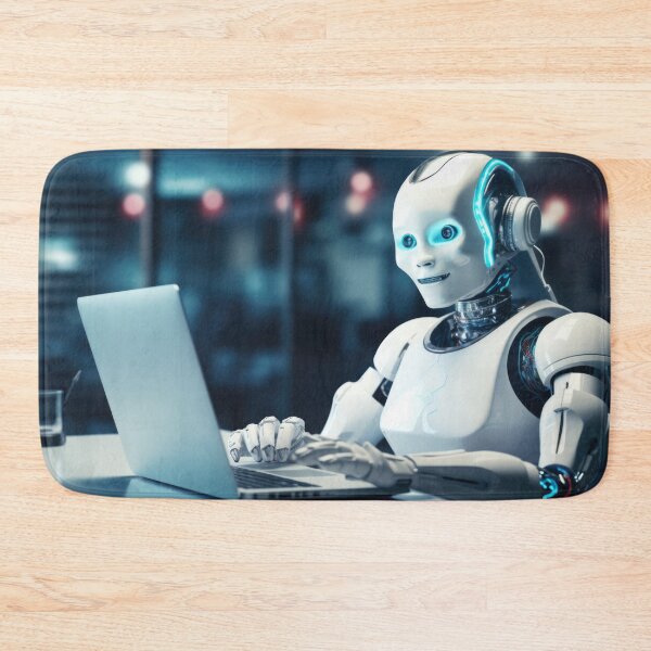 Item preview, Cute robot friendly digital assistant character with glowing blue lights, AI generated designed and sold by dvoevnore.