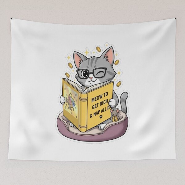 Item preview, Smart Cat Reading "Meow to Get Rich & Nap All Day" Book Sticker designed and sold by My-Hoodies.