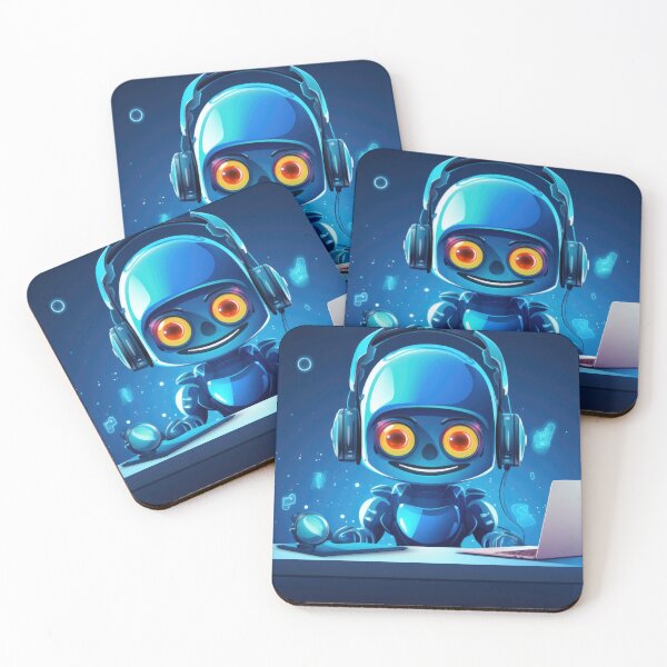 Item preview, Cute robot friendly digital assistant character with glowing blue lights, AI generated designed and sold by dvoevnore.