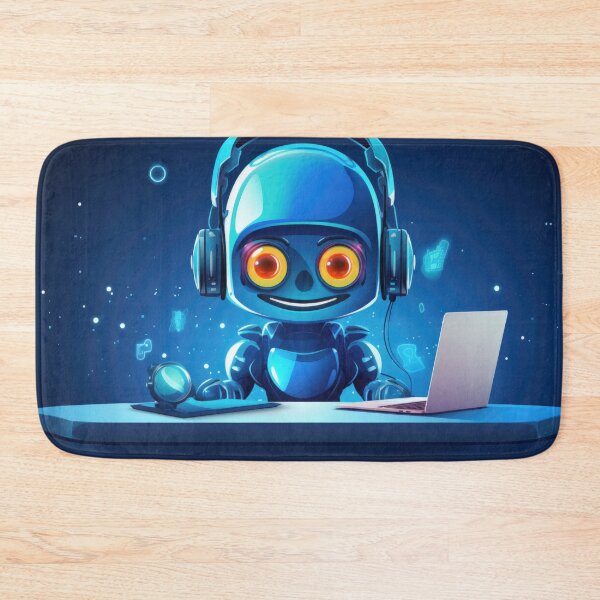 Item preview, Cute robot friendly digital assistant character with glowing blue lights, AI generated designed and sold by dvoevnore.