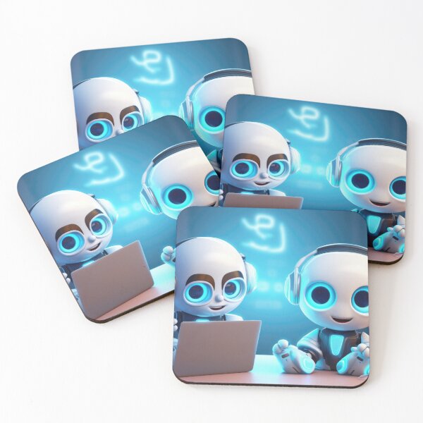 Item preview, Cute robot friendly digital assistant character with glowing blue lights, AI generated designed and sold by dvoevnore.