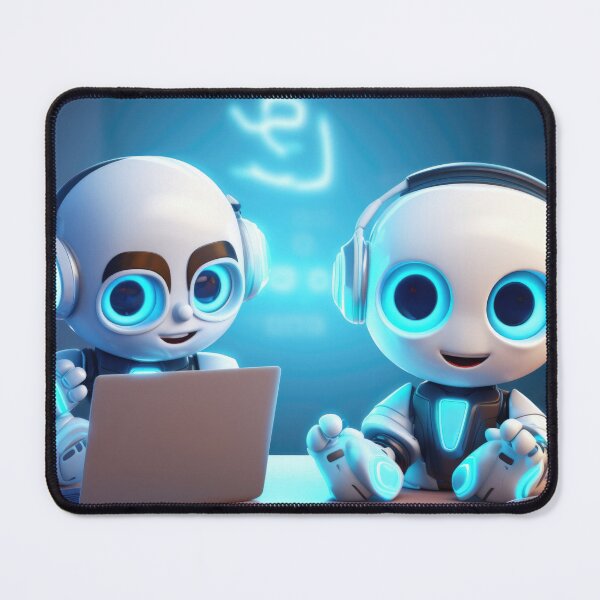 Item preview, Cute robot friendly digital assistant character with glowing blue lights, AI generated designed and sold by dvoevnore.