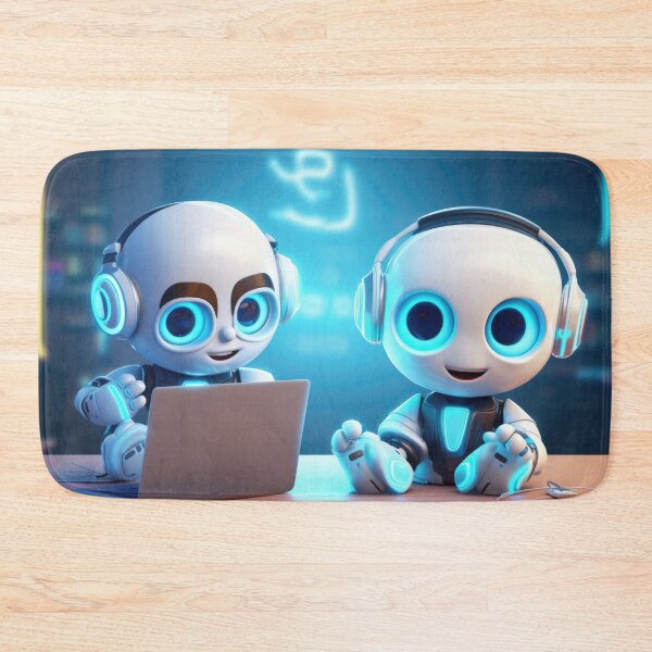 Item preview, Cute robot friendly digital assistant character with glowing blue lights, AI generated designed and sold by dvoevnore.
