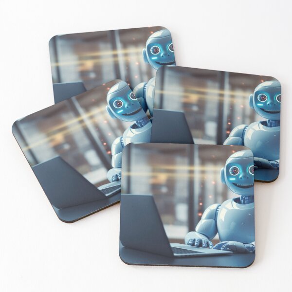 Item preview, Cute robot friendly digital assistant character with glowing blue lights, AI generated designed and sold by dvoevnore.