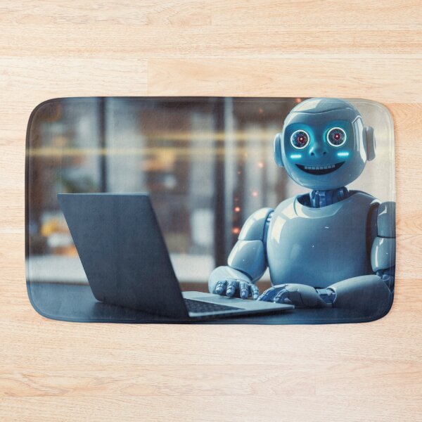 Item preview, Cute robot friendly digital assistant character with glowing blue lights, AI generated designed and sold by dvoevnore.