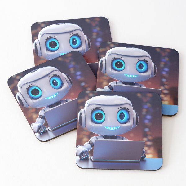 Item preview, Cute robot friendly digital assistant character with glowing blue lights, AI generated designed and sold by dvoevnore.