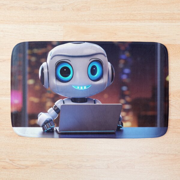 Item preview, Cute robot friendly digital assistant character with glowing blue lights, AI generated designed and sold by dvoevnore.