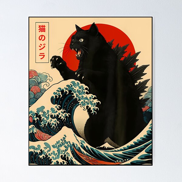 Item preview, Catzilla Cat Japanese Art Funny Cat Gifts For Men Women Kids designed and sold by charlettebren.