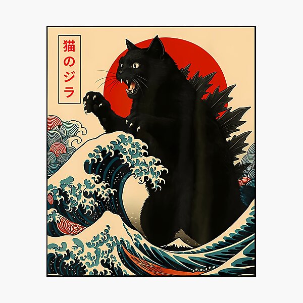 Item preview, Catzilla Cat Japanese Art Funny Cat Gifts For Men Women Kids designed and sold by charlettebren.