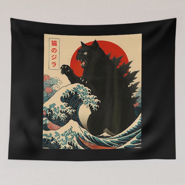 Item preview, Catzilla Cat Japanese Art Funny Cat Gifts For Men Women Kids designed and sold by charlettebren.