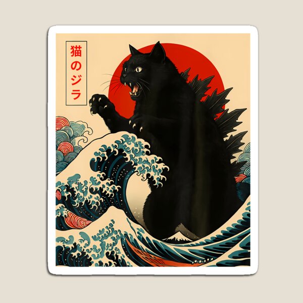 Item preview, Catzilla Cat Japanese Art Funny Cat Gifts For Men Women Kids designed and sold by charlettebren.