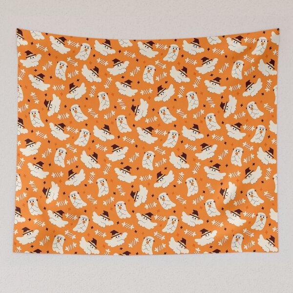 Item preview, Cute Halloween Ghost Pattern in Orange designed and sold by QuietBloom80.