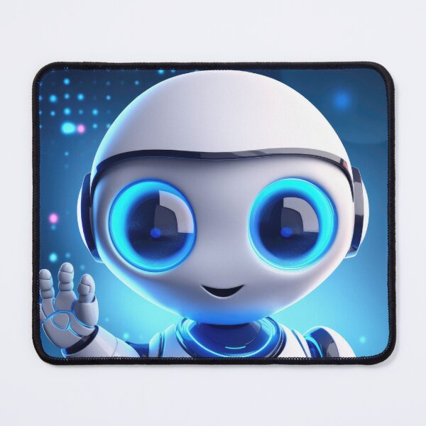Item preview, Cute robot friendly digital assistant character with glowing blue lights, AI generated designed and sold by dvoevnore.