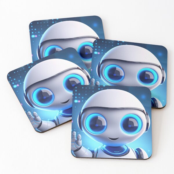 Item preview, Cute robot friendly digital assistant character with glowing blue lights, AI generated designed and sold by dvoevnore.