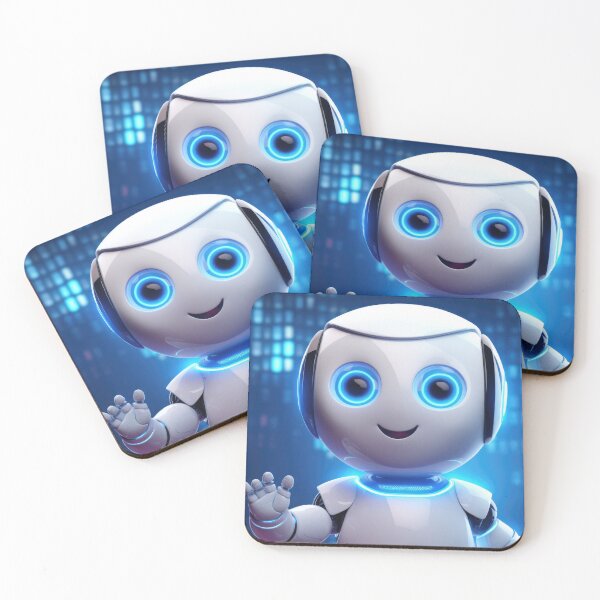 Item preview, Cute robot friendly digital assistant character with glowing blue lights, AI generated designed and sold by dvoevnore.