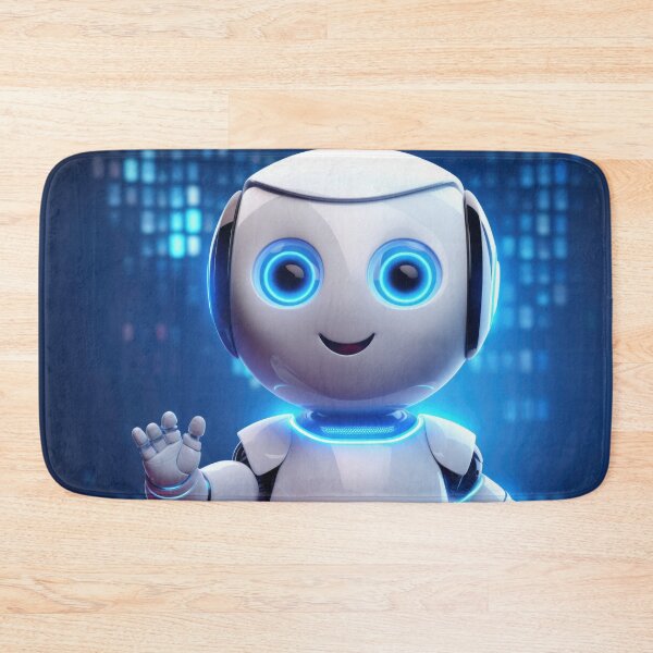 Item preview, Cute robot friendly digital assistant character with glowing blue lights, AI generated designed and sold by dvoevnore.