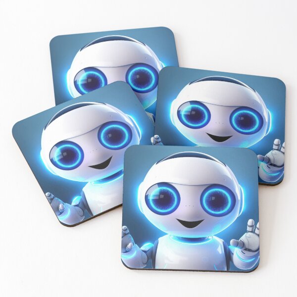 Item preview, Cute robot friendly digital assistant character with glowing blue lights, AI generated designed and sold by dvoevnore.