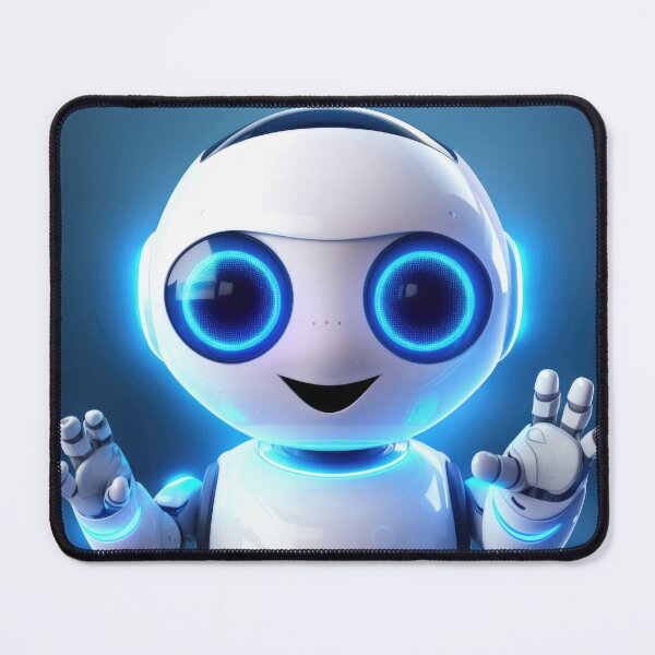 Item preview, Cute robot friendly digital assistant character with glowing blue lights, AI generated designed and sold by dvoevnore.