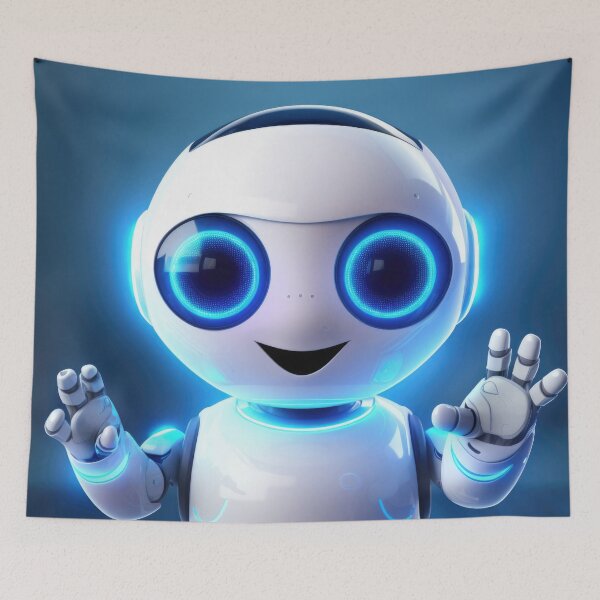 Item preview, Cute robot friendly digital assistant character with glowing blue lights, AI generated designed and sold by dvoevnore.