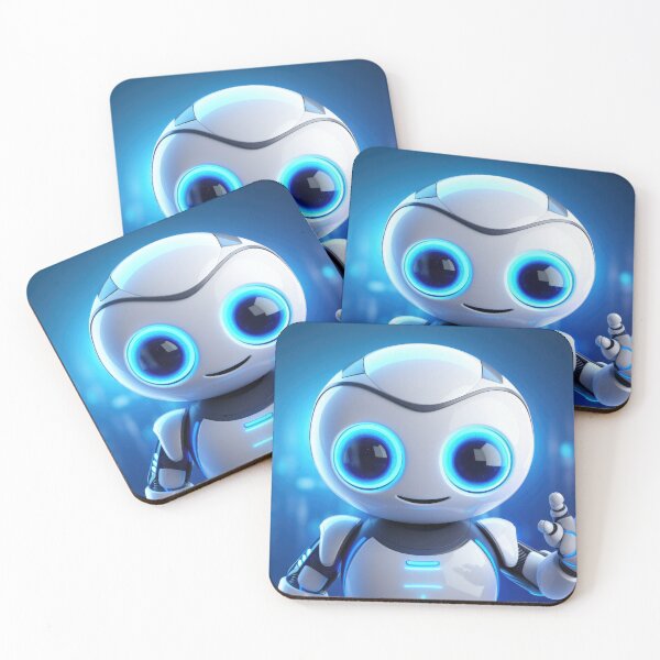 Item preview, Cute robot friendly digital assistant character with glowing blue lights, AI generated designed and sold by dvoevnore.