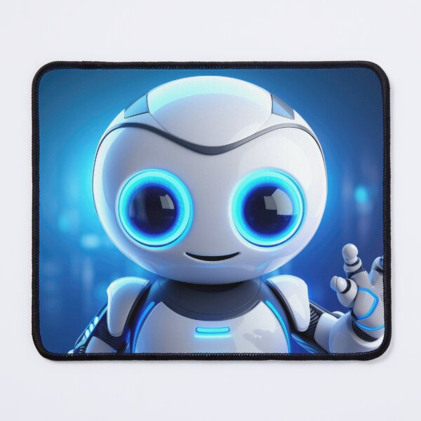 Item preview, Cute robot friendly digital assistant character with glowing blue lights, AI generated designed and sold by dvoevnore.