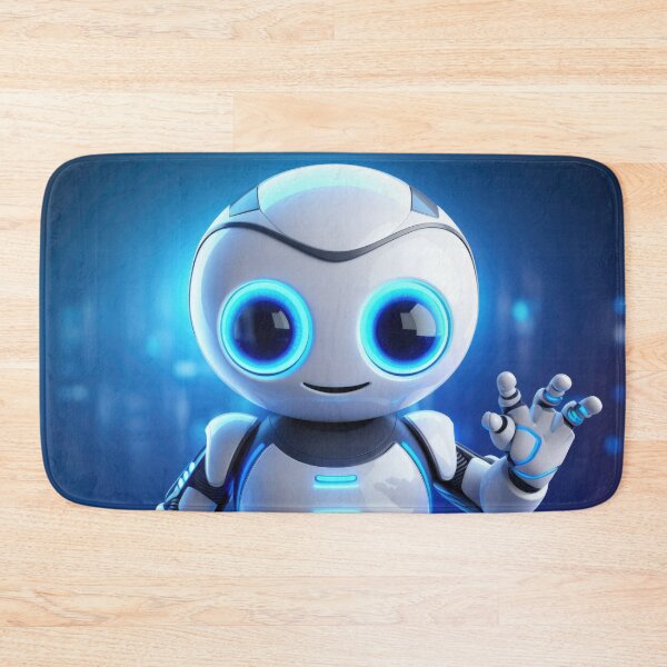 Item preview, Cute robot friendly digital assistant character with glowing blue lights, AI generated designed and sold by dvoevnore.