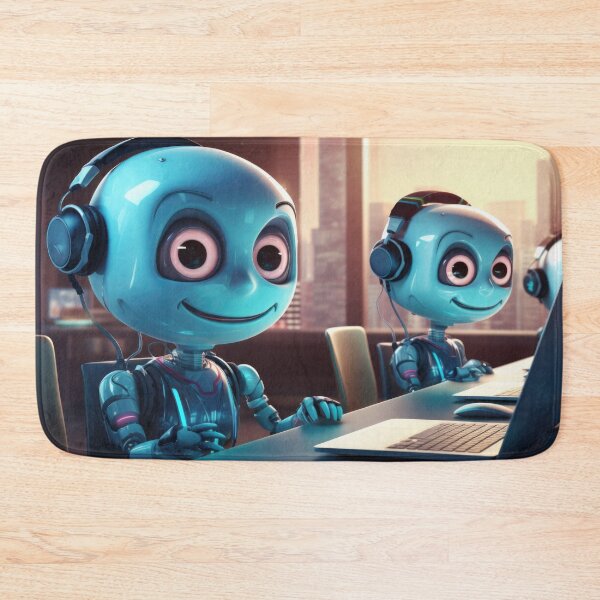 Item preview, Cute robot friendly digital assistant character with glowing blue lights, AI generated designed and sold by dvoevnore.