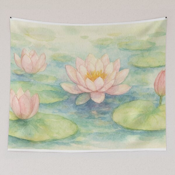Item preview, Floating Lotus Flowers – Japanese Watercolor Art designed and sold by ワフパズル.