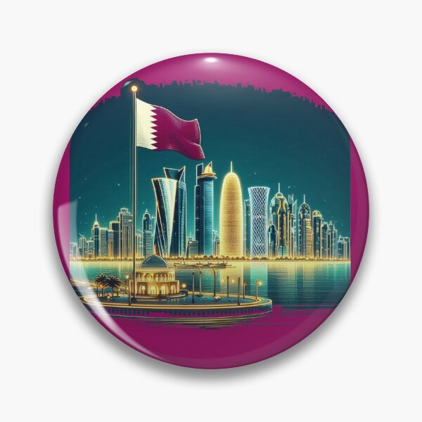 Item preview,   Doha Corniche Skyline Qatar 3D Cute Sketch with Qatari Flag,   designed and sold by PaintMeWorld.