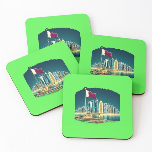 Item preview,   Doha Corniche Skyline Qatar 3D Cute Sketch with Qatari Flag,   designed and sold by PaintMeWorld.