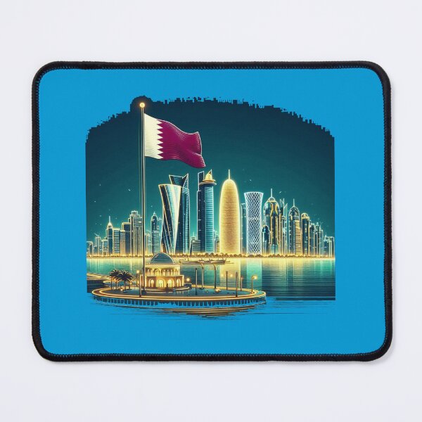 Item preview, Doha Corniche Skyline Qatar 3D Cute Sketch with Qatari Flag, designed and sold by PaintMeWorld.