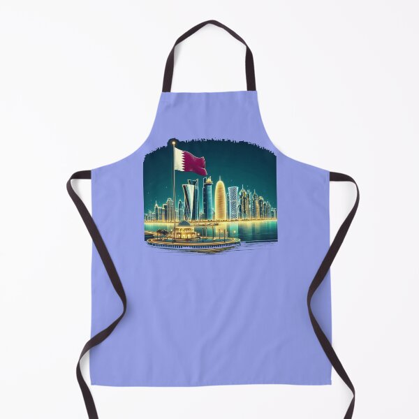 Item preview, Doha Corniche Skyline Qatar 3D Cute Sketch with Qatari Flag, designed and sold by PaintMeWorld.
