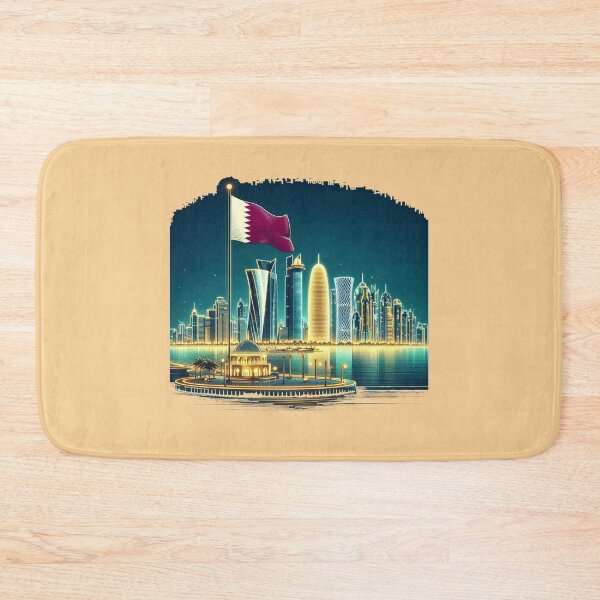 Item preview,   Doha Corniche Skyline Qatar 3D Cute Sketch with Qatari Flag,   designed and sold by PaintMeWorld.