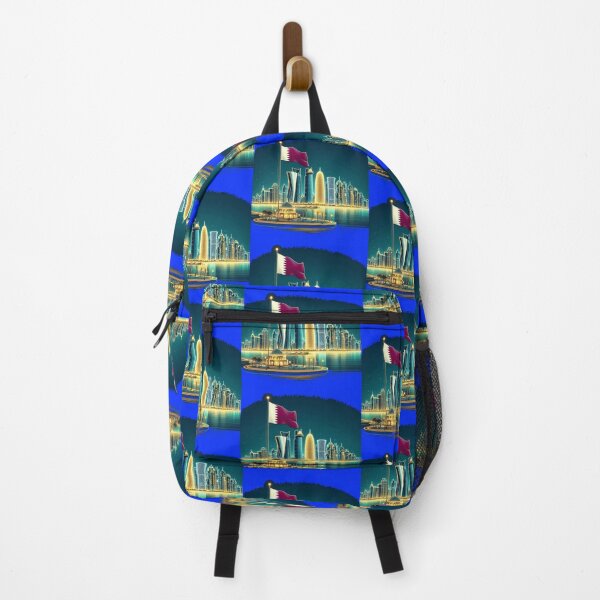 Item preview,   Doha Corniche Skyline Qatar 3D Cute Sketch with Qatari Flag,   designed and sold by PaintMeWorld.