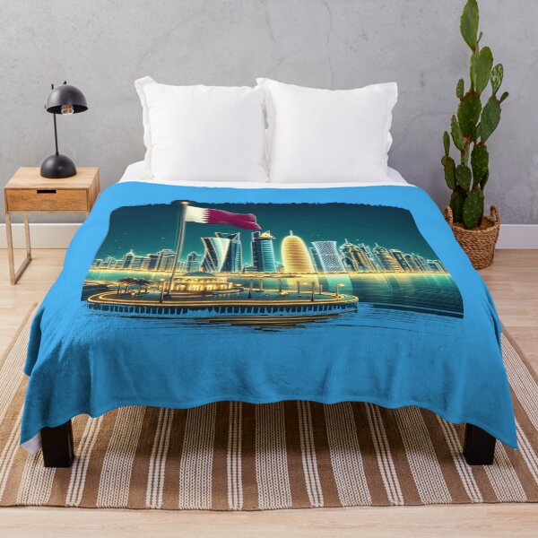 Item preview,   Doha Corniche Skyline Qatar 3D Cute Sketch with Qatari Flag,   designed and sold by PaintMeWorld.