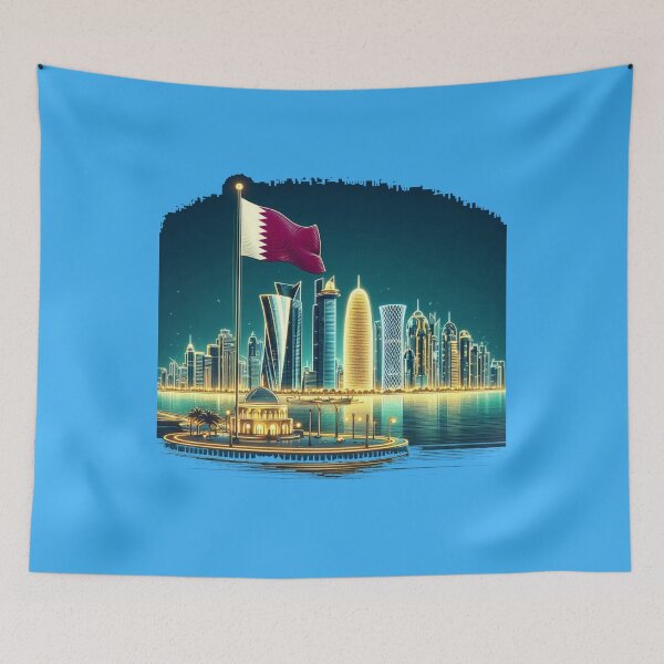 Item preview,   Doha Corniche Skyline Qatar 3D Cute Sketch with Qatari Flag,   designed and sold by PaintMeWorld.