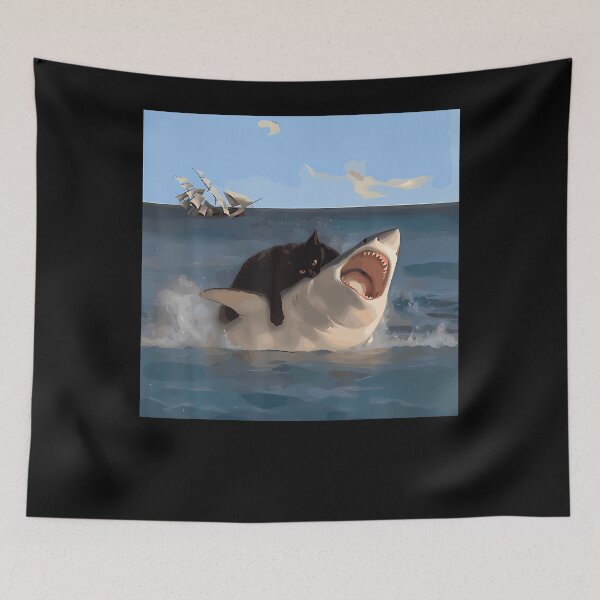 Item preview, Cat Biting Shark Funny Art And Cat Lover Funny Cat And Shark designed and sold by charlettebren.