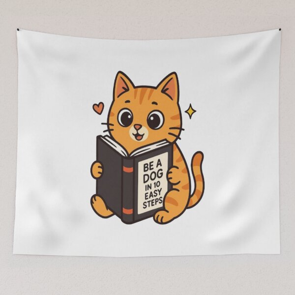 Item preview, Adorable Cat Reading "Be a Dog in 10 Easy Steps" Funny Sticker designed and sold by My-Hoodies.