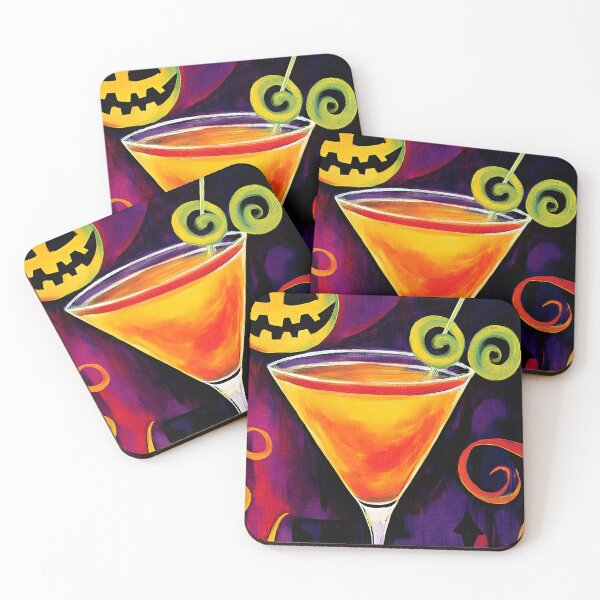 Item preview, Toast to Halloween Night with a Bright Cocktail and Grinning Jack-o-Lantern Dark Whimsical Background designed and sold by OlfactoART Studio.