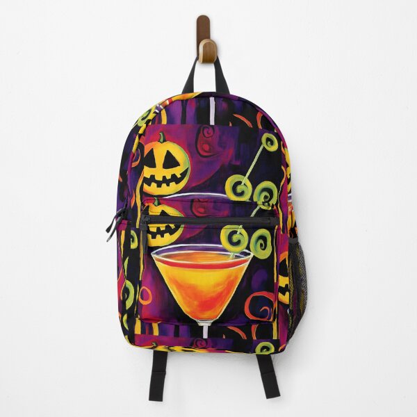 Item preview, Toast to Halloween Night with a Bright Cocktail and Grinning Jack-o-Lantern Dark Whimsical Background designed and sold by OlfactoART Studio.