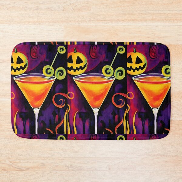 Item preview, Toast to Halloween Night with a Bright Cocktail and Grinning Jack-o-Lantern Dark Whimsical Background designed and sold by OlfactoART Studio.