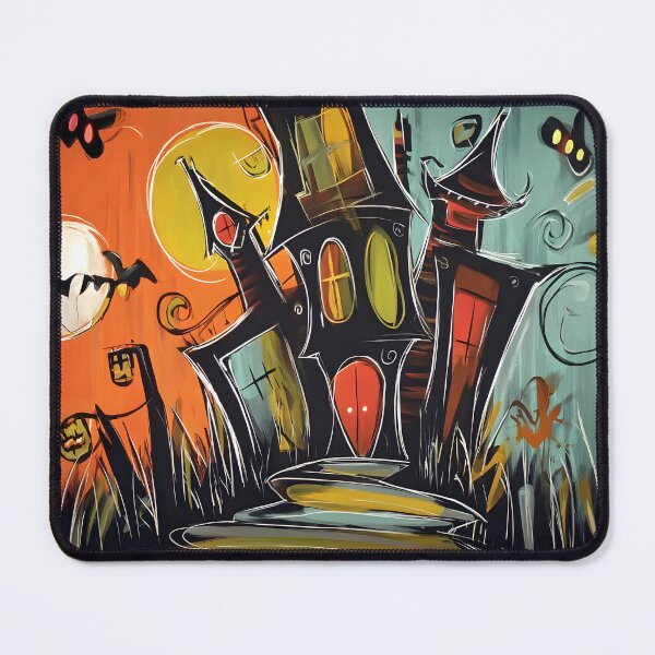 Item preview, Twisted Surreal Haunted House Under a Vibrant Moonlit Sky with Bats and Spooky Glow designed and sold by OlfactoART Studio.