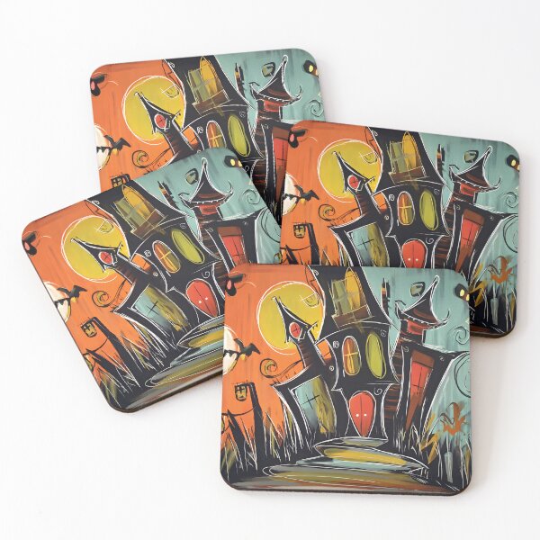 Item preview, Twisted Surreal Haunted House Under a Vibrant Moonlit Sky with Bats and Spooky Glow designed and sold by OlfactoART Studio.