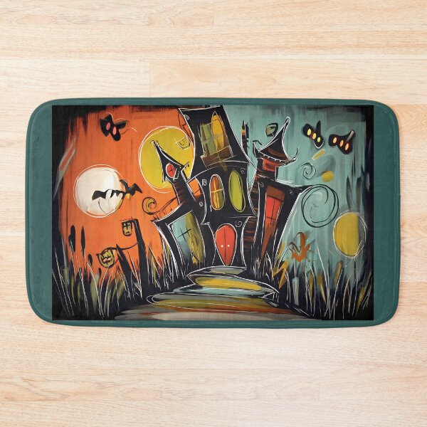 Item preview, Twisted Surreal Haunted House Under a Vibrant Moonlit Sky with Bats and Spooky Glow designed and sold by OlfactoART Studio.
